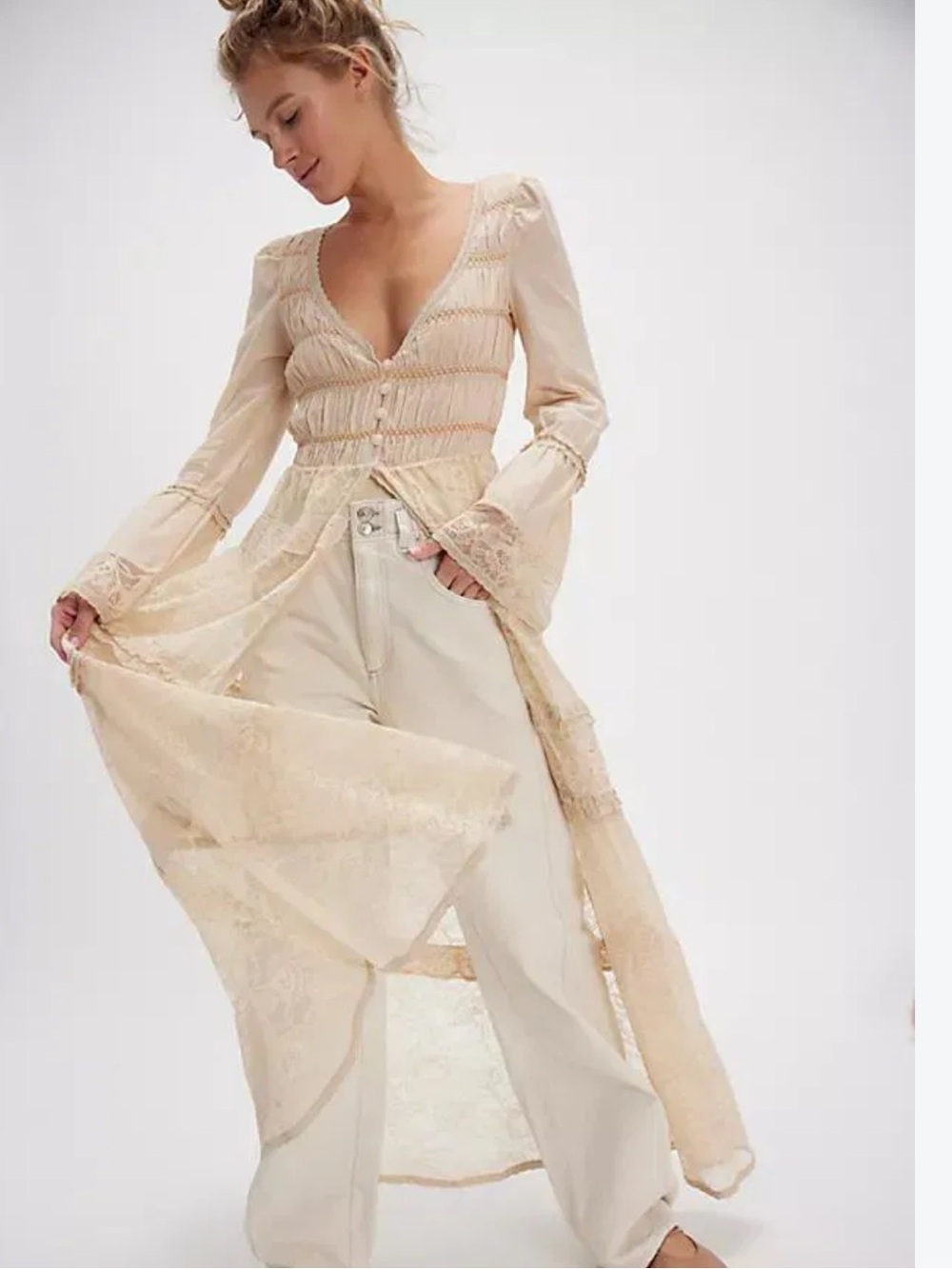 Free People Sweet Saloon Maxi Duster with Bodysuit